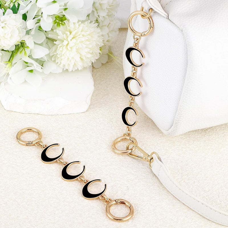 Tmtains 2Pcs Purse Extender Chain Gold Bag Extender Chain Moon Purse Strap Extender Black Purse Strap Replacement Purse Accessories Bag Charms for Handbags Cross Body Bag DIY Purse Making Supplies - Image 5